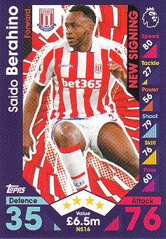 Saido Berahino Stoke City 2016/17 Topps Match Attax Extra New Signing #NS16